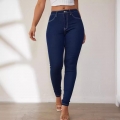 Women's High Waisted Skinny Jeans Deep Blue Denim Pants Contrast White Stitching Vintage Slim Fit Stretch Pencil Trousers Casual Streetwear Bottoms