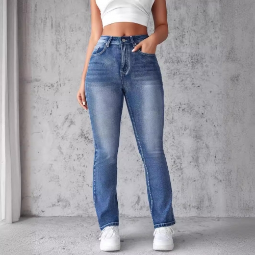 Women's High Waisted Flared Jeans Fashion Distressed Blue Patchwork Denim Trousers Streetwear Casual Slim Fit Long Pants For Women