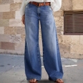 Women's Retro High Waist Wide Leg Denim Jeans Washed Blue Loose Fit Straight Trousers With Star Embroidery Fashion Streetwear Casual Cotton Bottoms