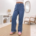 Women's High Waisted Heart Pattern Straight Leg Jeans Denim Washed 3D Fringed Heart Trousers Casual Streetwear Street Style Vintage Long Denim Pants