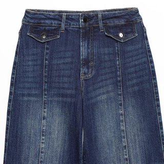 Women's High Waist Wide Leg Jeans Cotton Spandex Denim Straight Trousers Solid Color Navy Blue Washed Denim Pants With Decorative Flap Pockets Casual Commuting Winter Fashion For Ladies