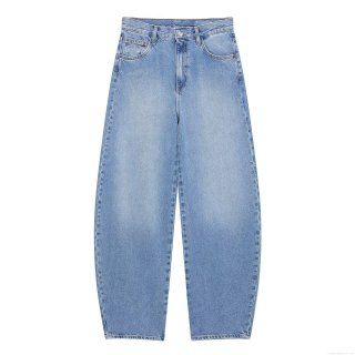 Women's High Waist Denim Jeans Fashion Curved Silhouette Washed Cotton Blend Pants Casual Loose Streetwear Trousers For Women Lady Blue