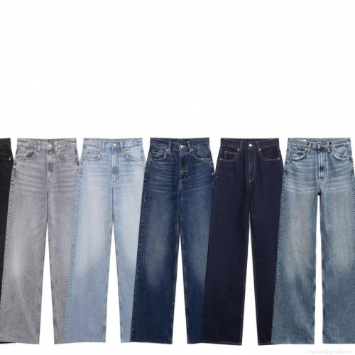 Women's High Waist Wide Leg Jeans Washed Denim Fabric Straight Long Pants With Raw Hem Casual Daily Wear 5-Pocket Loose Trousers For Lady