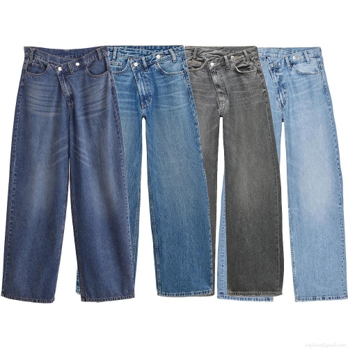 Women's High Waisted Wide Leg Jeans Asymmetrical Criss Cross Double Button Denim Trousers Casual Washed Loose Fit Fashion Long Pants for Women