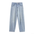 Women's High Waisted Wide Leg Denim Jeans Vintage Washed Straight Leg Pants Casual Summer Soft Stretch Cotton Blend Trousers For Women Light Blue