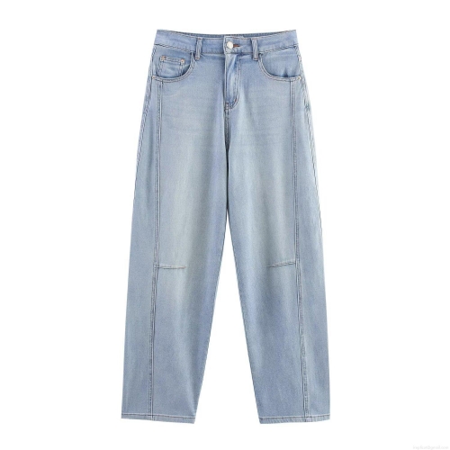 Women's High Waisted Wide Leg Denim Jeans Vintage Washed Straight Leg Pants Casual Summer Soft Stretch Cotton Blend Trousers For Women Light Blue