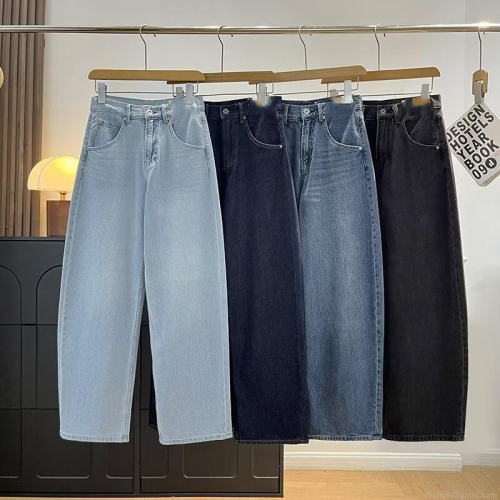 Women's Fashion High Waisted Wide Leg Denim Jeans Washed Loose Straight Leg Trousers Casual Minimalist Drape Trousers Streetwear Long Denim Pants