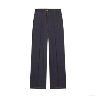 Women's High Waisted Wide Leg Denim Jeans Chic Dark Blue Loose Straight Leg Cotton Blend Casual Trousers For Daily Office Wear