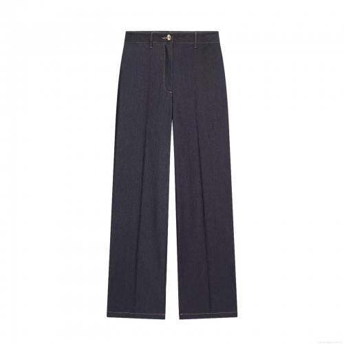 Women's High Waisted Wide Leg Denim Jeans Chic Dark Blue Loose Straight Leg Cotton Blend Casual Trousers For Daily Office Wear