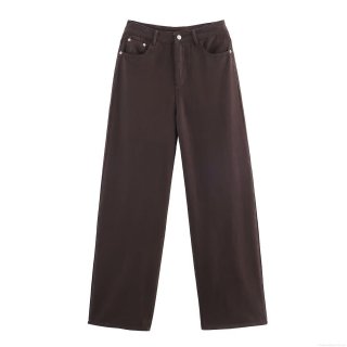 Women's High Waisted Wide Leg Jeans Coffee Denim Casual Loose Straight Leg Trousers For Daily Wear Fashion Retro Style Women Bottoms