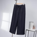 Women's Fashion Wide Leg Denim Jeans High Waist Elastic Drawstring Loose Casual Straight Trousers Dark Blue Washed Denim Pants For Ladies Daily Wear