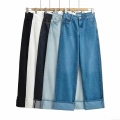 Women's High Waist Wide Leg Jeans Vintage Cuffed Hem Denim Straight Pants Fashion Casual Versatile Streetwear Trousers For Women All Seasons