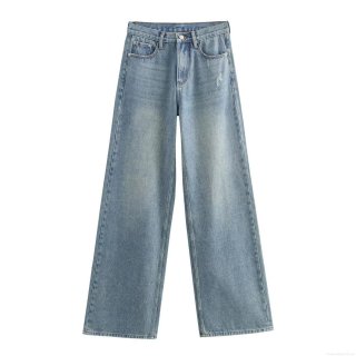 Women's High Waist Wide Leg Jeans Light Blue Washed Denim Pants Ripped Distressed Straight Trousers For Casual Streetwear Vintage Style