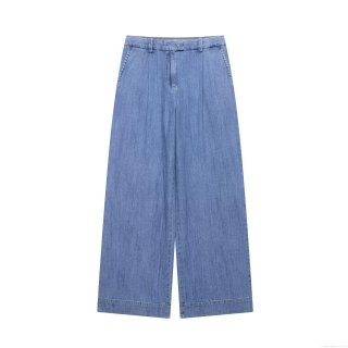 Women's High Waisted Pleated Wide Leg Jeans Washed Cotton Denim Straight Loose Trousers Vintage Streetwear Denim Pants