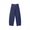 Women's Retro High Waisted Wide Leg Jeans Contrast Stitching Dark Blue Denim Loose Straight Trousers For Casual Streetwear Women
