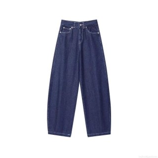 Women's Retro High Waisted Wide Leg Jeans Contrast Stitching Dark Blue Denim Loose Straight Trousers For Casual Streetwear Women