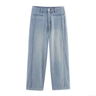 Women's Retro High Waist Straight Leg Jeans Light Blue Washed Denim Trousers Loose Stretch Spice Girl Style Comfortable Streetwear Long Pants