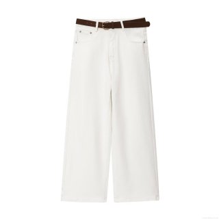 Women's High Waisted Wide Leg White Jeans With Belt Denim Straight Leg Trousers Casual Retro Sexy Denim Pants For Women