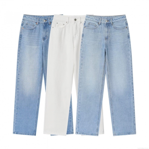 Women's High Waisted Straight Leg Jeans Washed Denim Cotton Pants Casual Loose Fitting Trousers With Distressed Hem For Daily Streetwear