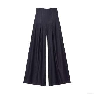 Women's High Waist Wide Leg Denim Jeans Washed Retro Solid Color Casual Straight Cotton Pants For Ladies Daily Wear Fashion Bottoms