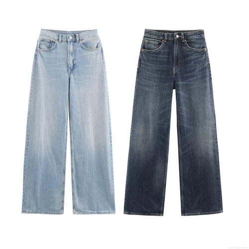 Women's High Waisted Wide Leg Jeans Vintage Washed Denim Loose Fit Straight Leg Pants For Ladies Streetwear Casual Long Trousers