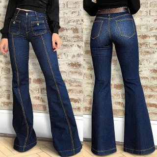 Women's Vintage High Waisted Micro Flare Jeans Slim Fit Denim Cotton Polyester Pants With Contrast Stitching Casual Streetwear Long Trousers
