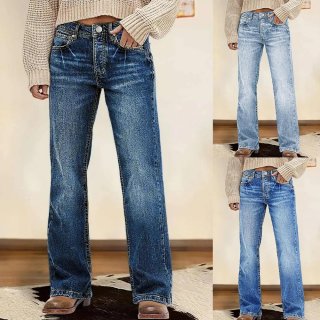 Women's Retro High Waisted Wide Leg Jeans Cotton Blend Washed Denim Straight Trousers For Casual Office Streetwear Slimming Loose Pants