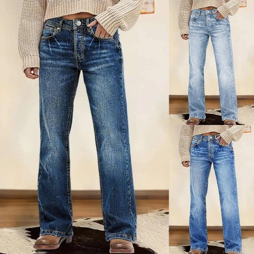 Women's Retro High Waisted Wide Leg Jeans Cotton Blend Washed Denim Straight Trousers For Casual Office Streetwear Slimming Loose Pants