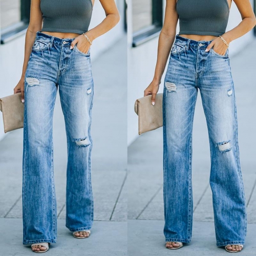 Women's High Waist Distressed Wide Leg Jeans Ripped Denim Pants Washed Loose Baggy Trousers Streetwear Casual Fall Winter Fashion Jeans