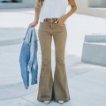 Women's High Waist Flare Jeans Retro Camel Cotton Blend Denim Mopping Length Pants Distressed Raw Hem Long Trousers Casual Streetwear For Women Vintage Sand Washed Style