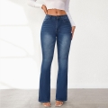Women High Waist Flare Jeans Distressed Washed Denim Bell Bottom Pants Stretch Slim Fit Long Trousers For Casual Daily Streetwear Retro Style