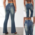Women's High Waist Flare Jeans Distressed Denim Bell Bottom Trousers Retro Slim Fit Stretchy Patchwork Embroidery Long Pants