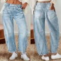 Women's Retro Baggy Wide Leg Jeans Cotton Blend Washed Denim Curved Banana Trousers High Waist Straight Leg Pants Casual Streetwear
