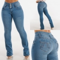 Women's High Waisted Flare Jeans Butt Lifting Elastic Denim Pants Sexy Slim Fit Bell Bottom Trousers Three Button Washed Blue Streetwear