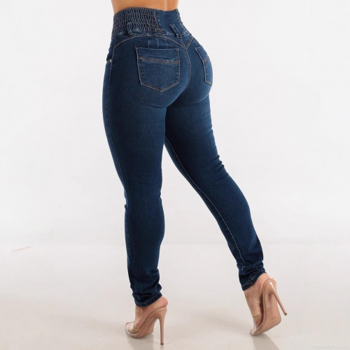 Women's High Waisted Skinny Jeans High Elastic Slim Fit Butt Lifting Denim Pants With 3 Buttons Solid Color Streetwear Trousers