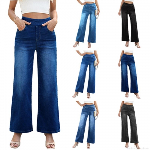 Women's High Waist Wide Leg Jeans 65% Cotton Washed Straight Denim Pants Streetwear Casual Loose Long Trousers For Women Trendy Urban Style