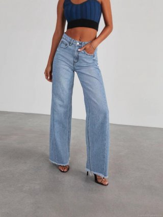 Women's High Waisted Wide Leg Jeans Cotton Polyester Denim Washed Raw Hem Trousers Casual Commute Loose Long Pants for Women Fashion Denim Bottoms