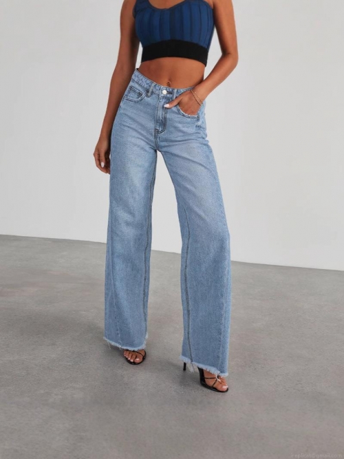 Women's High Waisted Wide Leg Jeans Cotton Polyester Denim Washed Raw Hem Trousers Casual Commute Loose Long Pants for Women Fashion Denim Bottoms