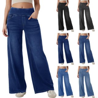 Women's High Waisted Wide Leg Jeans Cotton Blend Denim Long Pants Washed Loose Trousers With Zipper Fly High Stretch For Women Streetwear Daily Casual Wear
