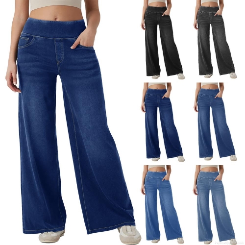 Women's High Waisted Wide Leg Jeans Cotton Blend Denim Long Pants Washed Loose Trousers With Zipper Fly High Stretch For Women Streetwear Daily Casual Wear