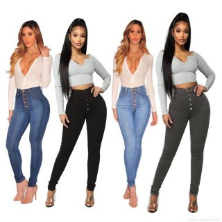 Women High Waist 5-Button Fly Skinny Jeans High Stretchy Denim Pencil Pants Casual Slim Fit Hip Lifting Trousers Fashionable Urban Long Denim Leggings