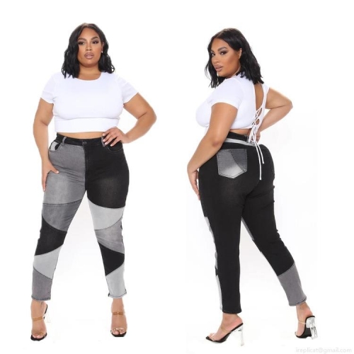 Women's High Waisted Patchwork Skinny Jeans High Stretch Shaping Cotton Blend Slim Fit Denim Pants Casual Color Block Geometric Patchwork Streetwear Trousers