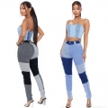 Women's High Waist Patchwork Denim Jeans Stretch Skinny Pencil Pants Spliced Color Block Frayed Hem Trousers Streetwear Casual Fashion Denim Pants