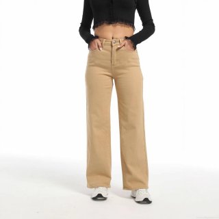 Women's High Waisted Wide Leg Jeans Cotton Blend High Stretch Denim Trousers Solid Color Casual Loose Straight Leg Pants For Daily Commute Office Wear Apricot Khaki