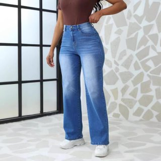 Women's High Waist Straight Leg Jeans Washed Denim Wide Leg Casual Trousers For Women Slimming Stretch Denim Pants With Five Pockets