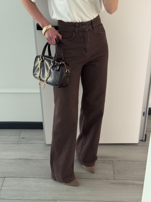 Women's High Waisted Wide Leg Jeans 100% Cotton Denim Brown Loose Straight Floor Length Denim Pants Vintage Aesthetic Streetwear Slimming Trousers