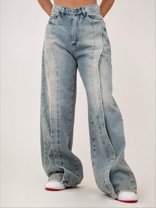 Women's Low Waist Distressed Flared Jeans Vintage Washed 100% Cotton Denim Floor Length Wide Leg Pants Streetwear Spicy Girl Y2K Style Bottoms