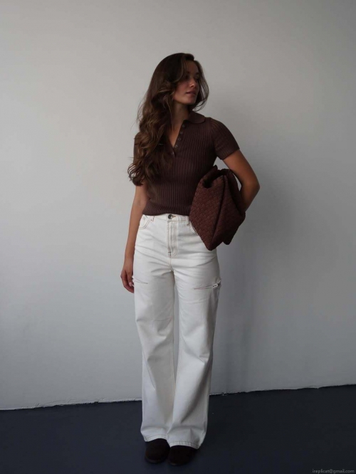 Women's High Waisted White Wide Leg Jeans Sexy Cut Out Distressed Denim Pants Streetwear Loose Casual Long Cotton Trousers