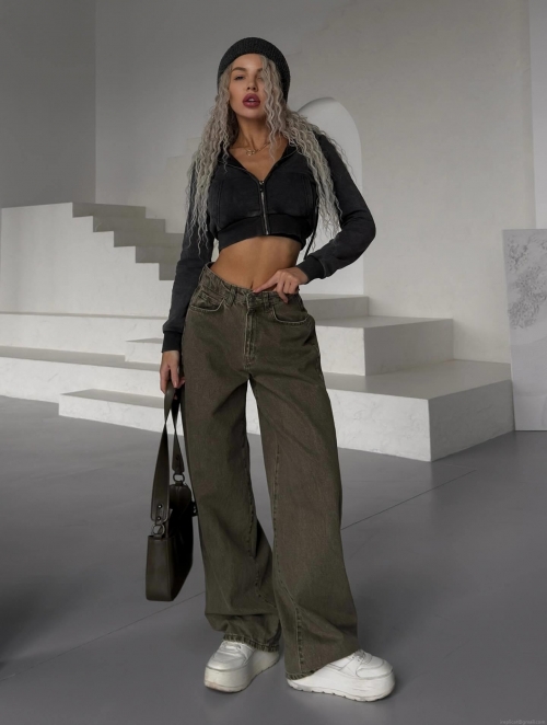 Women American Retro High Waisted Wide Leg Jeans 100% Cotton Denim Loose Micro Flare Streetwear Casual Spicy Girl Trousers