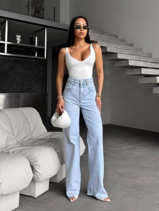 American Vintage Washed Light Blue High Waisted Wide Leg Jeans Women Streetwear Sexy Denim Flare Pants 100% Cotton Long Trousers Casual Urban Outfits